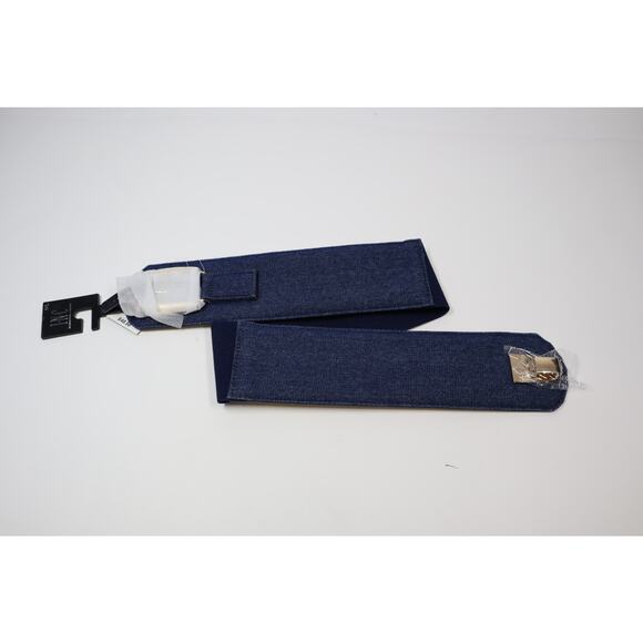 INC Dark Blue Stretch Belt with Gold Clasp Size M/L - Picture 2 of 4